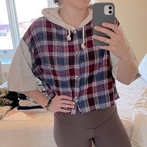 NWOT Cropped Flannel Hoodie
